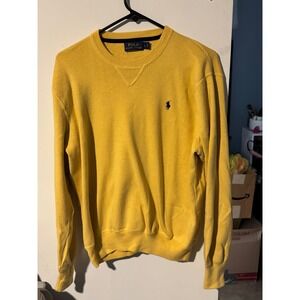 Polo Ralph Lauren Mens Yellow Crewneck Sweater Cotton Knit Pony Logo Large